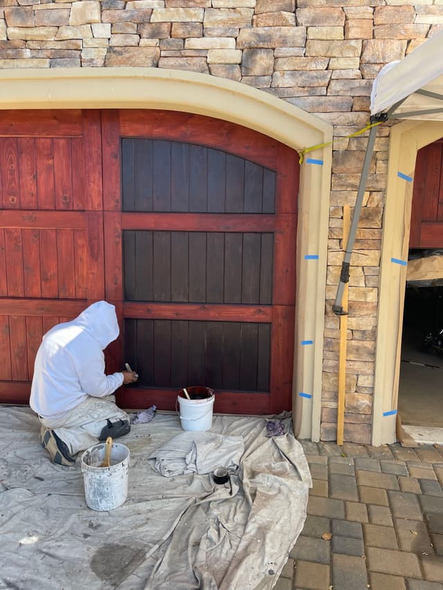 TWO TONE CEDAR GARAGE DOOR REFINISH 